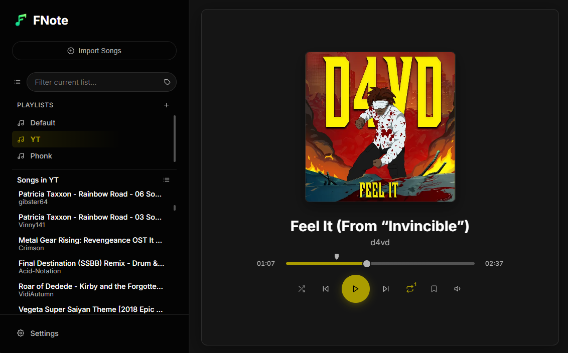 Screenshot of the sleek, modern FNote v2 user interface.