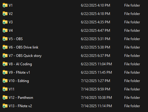 A screenshot of a folder structure showing multiple versioned subfolders created by the converter.py script.